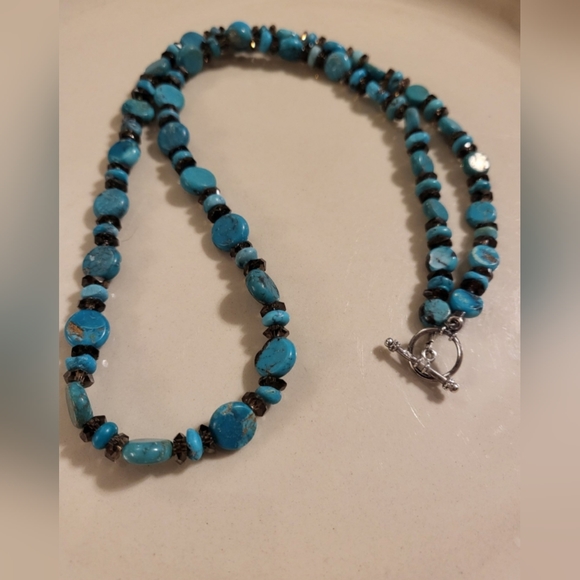 Solid sterling silver African smokey quarts with beautiful raw turquoise - Picture 4 of 4